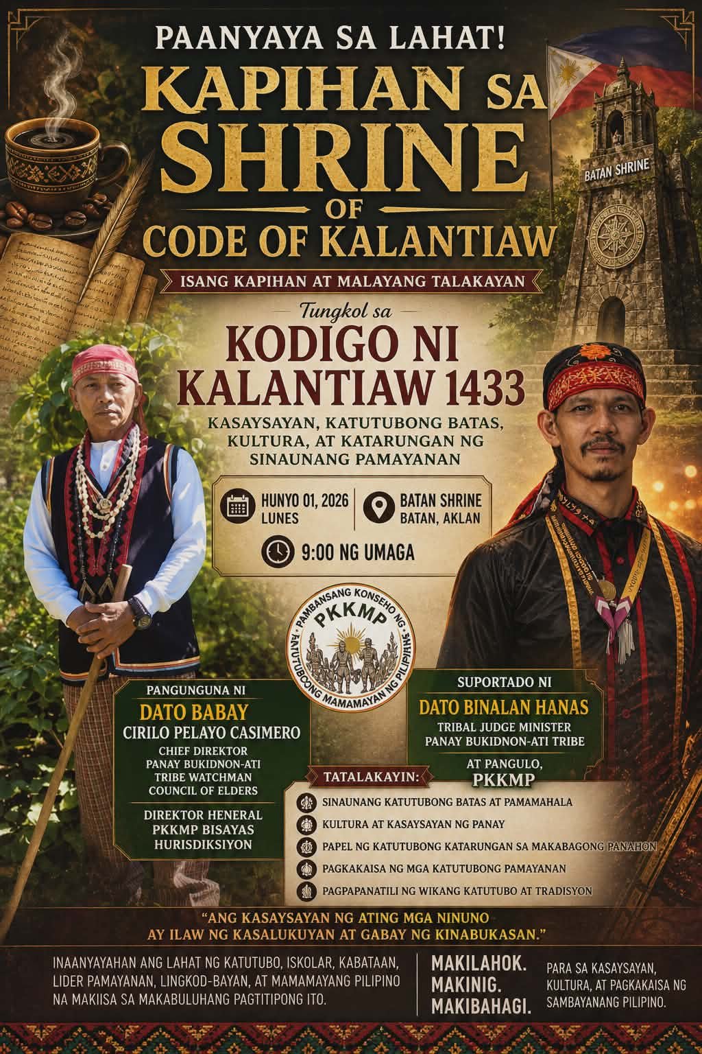 You are currently viewing Paanyaya sa Lahat! Kapihan sa Shrine of Code of Kalantiaw