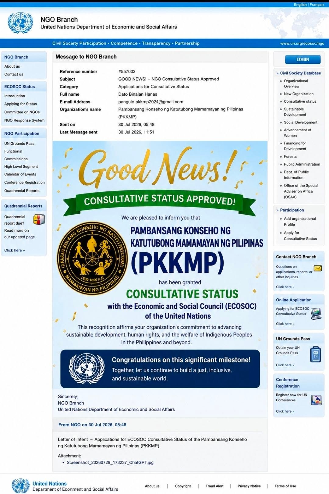 You are currently viewing PKKMP Achieves ECOSOC Consultative Status with the United Nations